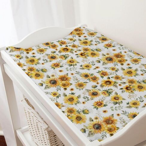 Watercolor Yellow Sunflowers Changing Pad Covers Boho Sunflowers Leaves Baby Changing Table Sheets for Boy Girl Summer Wild Floral Soft Breathable Stretchy Diaper Changing Table Mats 32''x16'' in Saudi Arabia