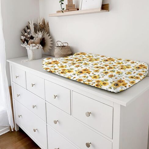 Watercolor Yellow Sunflowers Changing Pad Covers Boho Sunflowers Leaves Baby Changing Table Sheets for Boy Girl Summer Wild Floral Soft Breathable Stretchy Diaper Changing Table Mats 32''x16'' in Saudi Arabia