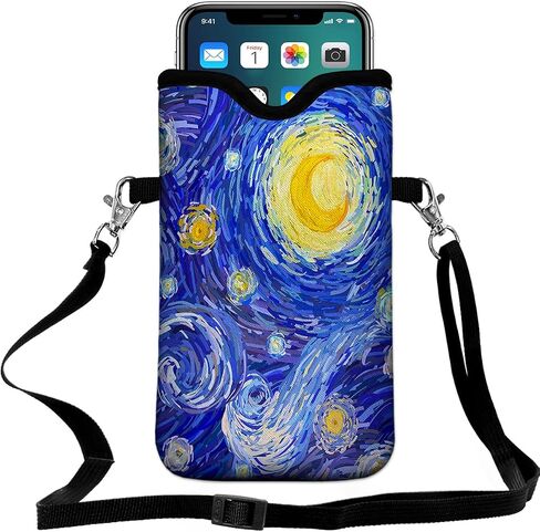 Universal Neoprene Cell Phone Pouch 7.1 X 4 in Mobile Protection Case Bag with Crossbody Strap/Neck Lanyard Luxury Flowers Leaf Printed Pattern in Saudi Arabia