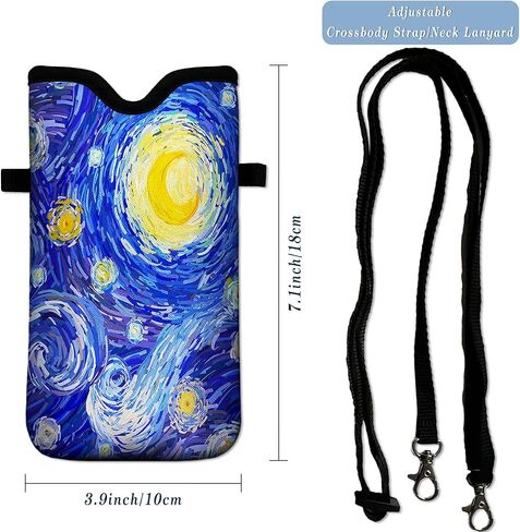 Universal Neoprene Cell Phone Pouch 7.1 X 4 in Mobile Protection Case Bag with Crossbody Strap/Neck Lanyard Luxury Flowers Leaf Printed Pattern in Saudi Arabia