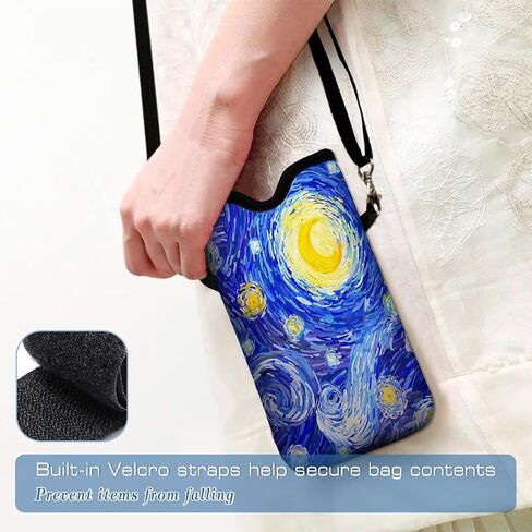 Universal Neoprene Cell Phone Pouch 7.1 X 4 in Mobile Protection Case Bag with Crossbody Strap/Neck Lanyard Luxury Flowers Leaf Printed Pattern in Saudi Arabia