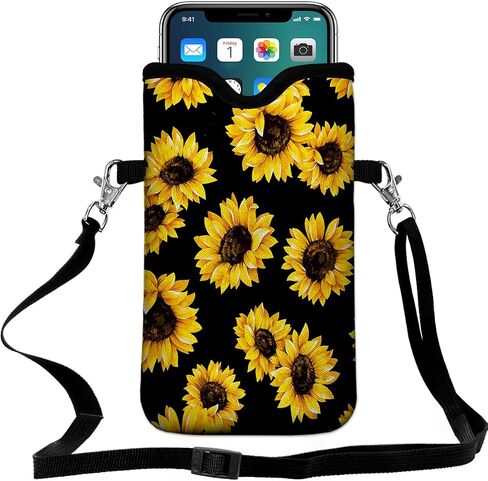 Universal Neoprene Cell Phone Pouch 7.1 X 4 in Mobile Protection Case Bag with Crossbody Strap/Neck Lanyard Luxury Flowers Leaf Printed Pattern in Saudi Arabia