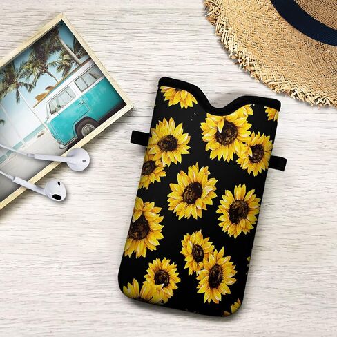 Universal Neoprene Cell Phone Pouch 7.1 X 4 in Mobile Protection Case Bag with Crossbody Strap/Neck Lanyard Luxury Flowers Leaf Printed Pattern in Saudi Arabia