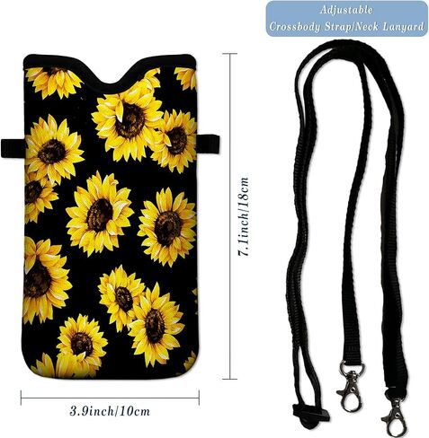 Universal Neoprene Cell Phone Pouch 7.1 X 4 in Mobile Protection Case Bag with Crossbody Strap/Neck Lanyard Luxury Flowers Leaf Printed Pattern in Saudi Arabia