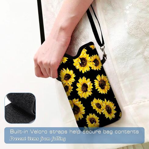 Universal Neoprene Cell Phone Pouch 7.1 X 4 in Mobile Protection Case Bag with Crossbody Strap/Neck Lanyard Luxury Flowers Leaf Printed Pattern in Saudi Arabia