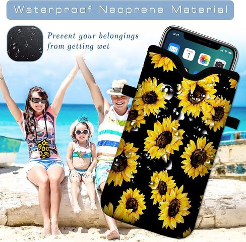 Universal Neoprene Cell Phone Pouch 7.1 X 4 in Mobile Protection Case Bag with Crossbody Strap/Neck Lanyard Luxury Flowers Leaf Printed Pattern in Saudi Arabia