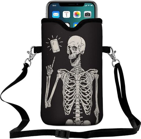 Universal Neoprene Cell Phone Pouch 7.1 X 4 in Mobile Protection Case Bag with Crossbody Strap/Neck Lanyard Luxury Flowers Leaf Printed Pattern in Saudi Arabia