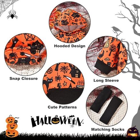 Unutiylo Baby Halloween Outfits Newborn Hooded Romper Baby Sweatshirt Long Sleeve Fall Winter Outfit With Matching Socks in Saudi Arabia