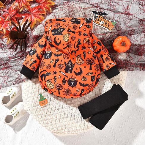 Unutiylo Baby Halloween Outfits Newborn Hooded Romper Baby Sweatshirt Long Sleeve Fall Winter Outfit With Matching Socks in Saudi Arabia