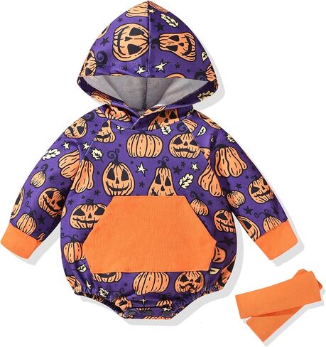 Unutiylo Baby Halloween Outfits Newborn Hooded Romper Baby Sweatshirt Long Sleeve Fall Winter Outfit With Matching Socks in Saudi Arabia