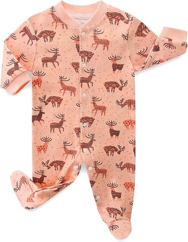 Newborn Outfit Boy Girl Footie Cotton Long Sleeve Animal Printed Going Home Baby Romper in Saudi Arabia
