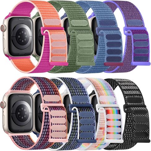 حزام حلقة من النايلون الرياضي الناعم وجيد التهوية متوافق مع أحزمة ساعة Apple 38/40/41 مم، 42/44/45/49 مم، أشرطة قابلة للتعديل للنساء والرجال لسلسلة IWatch SE 9/8/7/6/5/4/3/2/ 1 عبوة الترا 8 قطع in Kuwait