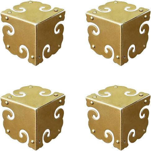 4Pcs Vintage Pure Brass Corner Protectors Antique Hardware Desk Edge Wooden Jewelry Gift Box Cabinet Three Sides Full Encase Corner Guard (Antique Bronze) in Saudi Arabia