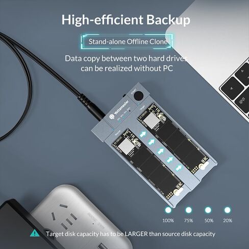 Yottamaster Dual M.2 NVMe Offline Clone Duplicator، 10 جيجابت في الثانية من الألومنيوم M.2 NVMe Cloner USB C إلى NVME SSD لحجم NVMe PCIe 2230/2242/2260/2280 (حتى 8 تيرابايت) in Saudi Arabia