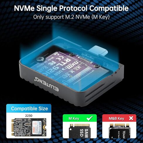 ELUTENG M.2 2230 NVMe SSD Enclosure USB Type-C 3.2 Gen2 External Hard Drive Case 10Gbps Direct-Attached Wireless USB C NVMe SSD Enclosure Adapter High Heat Dissipation for M-Key SSD in Saudi Arabia