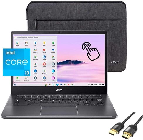 acer Chromebook Plus 514، شاشة لمس FHD IPS مقاس 14 بوصة، Core i3-N305 (حتى 3.80 جيجاهرتز)، 8 جيجابايت DDR5، 256 جيجابايت PCle SSD، كاميرا ويب، Wi-Fi 6E، USB-C، غلاف واقي متضمن، كابل PDG HDMI، كروم نظام التشغيل in Saudi Arabia