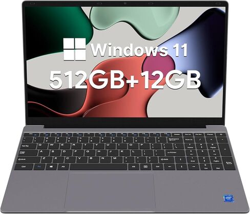 ApoloSign ذاكرة وصول عشوائي 12 جيجابايت، كمبيوتر محمول SSD سعة 512 جيجابايت، قابل للتوسيع 1 تيرابايت، مع كمبيوتر محمول Intel N5095 عالي السرعة، وشاشة عالية الدقة مقاس 15.6 بوصة، واي فاي ثنائي النطاق، وزاوية مفتوحة 178 درجة، ومكبرات صوت مزدوجة in Kuwait