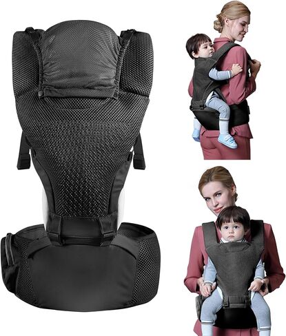 Baby Carrier with hip seat Newborn to Toddler, 8 in 1 Waist & Lumber Support, Breathable Airflow Head Cover, Ergonomic M position, Infant Carrier Backpack All season Lightweight, Waist belt 52.36 inch in Saudi Arabia