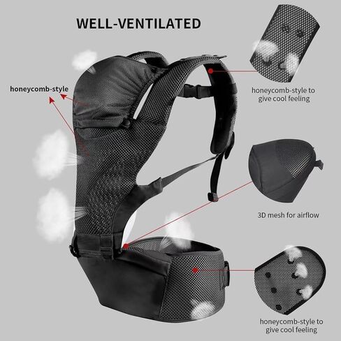 Baby Carrier with hip seat Newborn to Toddler, 8 in 1 Waist & Lumber Support, Breathable Airflow Head Cover, Ergonomic M position, Infant Carrier Backpack All season Lightweight, Waist belt 52.36 inch in Saudi Arabia