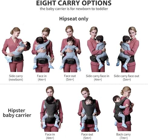 Baby Carrier with hip seat Newborn to Toddler, 8 in 1 Waist & Lumber Support, Breathable Airflow Head Cover, Ergonomic M position, Infant Carrier Backpack All season Lightweight, Waist belt 52.36 inch in Saudi Arabia
