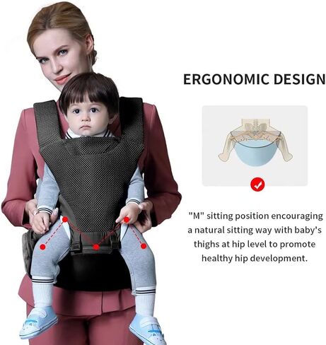 Baby Carrier with hip seat Newborn to Toddler, 8 in 1 Waist & Lumber Support, Breathable Airflow Head Cover, Ergonomic M position, Infant Carrier Backpack All season Lightweight, Waist belt 52.36 inch in Saudi Arabia