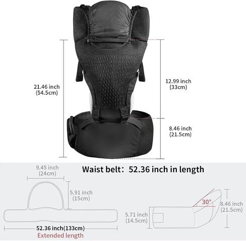Baby Carrier with hip seat Newborn to Toddler, 8 in 1 Waist & Lumber Support, Breathable Airflow Head Cover, Ergonomic M position, Infant Carrier Backpack All season Lightweight, Waist belt 52.36 inch in Saudi Arabia