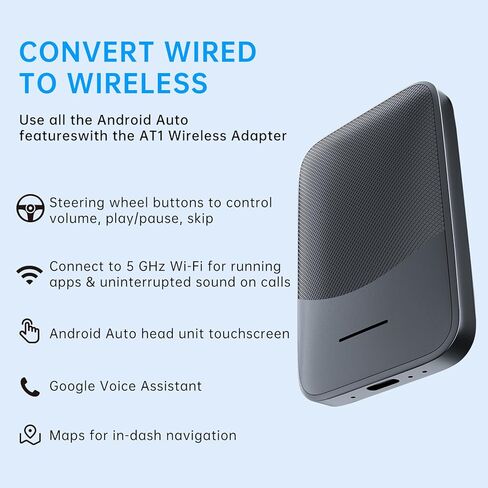 محول سيارة Kello Wireless Android Auto، التوصيل والتشغيل اللاسلكي Android Auto Dongle لهواتف Android، مناسب لعام 2015 وما فوق السيارات يحول Android Auto السلكي إلى لاسلكي (أسود) in Kuwait