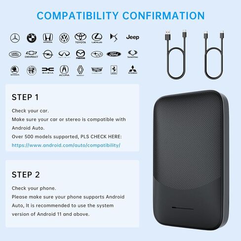 محول سيارة Kello Wireless Android Auto، التوصيل والتشغيل اللاسلكي Android Auto Dongle لهواتف Android، مناسب لعام 2015 وما فوق السيارات يحول Android Auto السلكي إلى لاسلكي (أسود) in Kuwait
