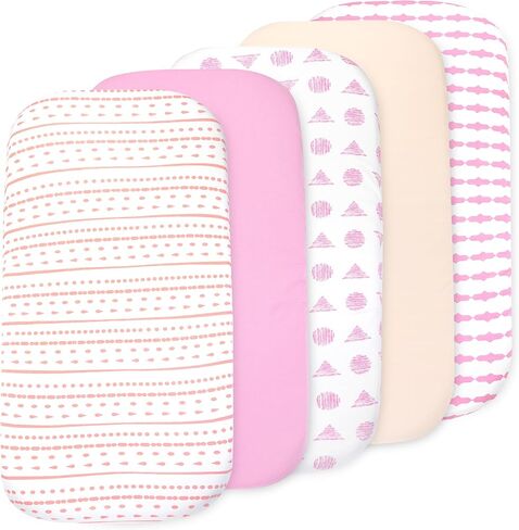 5 Pack Bedside Sleeper Bassinet Fitted Sheets, Organic Cotton, 33x20x4 Inches, Compatible with Pads size between 17-21" in Width, X 29-33" in Length, and 1.5-4’’ Thick (Grey) in Saudi Arabia