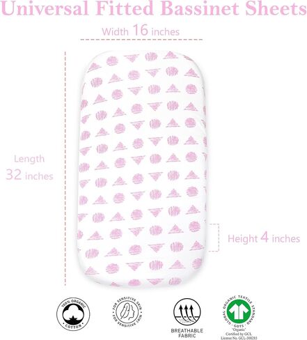 5 Pack Bedside Sleeper Bassinet Fitted Sheets, Organic Cotton, 33x20x4 Inches, Compatible with Pads size between 17-21" in Width, X 29-33" in Length, and 1.5-4’’ Thick (Grey) in Saudi Arabia
