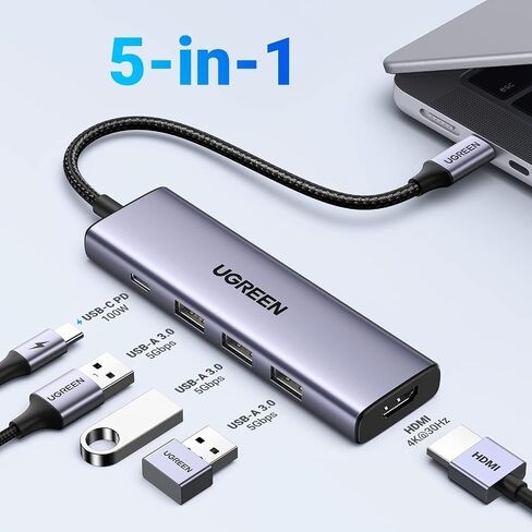 UGREEN Revodok USB C Hub 5 in 1 Multiport Adapter 4K HDMI, 100W Power Delivery, 3 x USB A 3.0 5Gbps USB C Dongle for MacBook Pro/Air, iPad Pro, iMac, iPhone 15 Pro/Pro Max, XPS, Thinkpad in Saudi Arabia