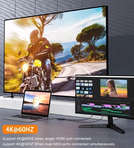 USB C to Dual HDMI Adapter 4K@60hz, Type C to HDMI Splitter for 2 Monitors, (Thunderbolt 3/4) USB C to Dual HDMI Hub Extend Display for Macbook Air/Pro, Dell XPS, HP and More in Kuwait