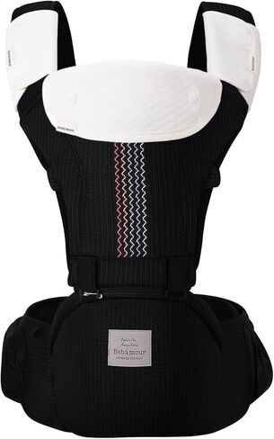 حاملة الأطفال من بيبي بامور لحديثي الولادة وحتى الأطفال الصغار بمقعد الورك من 0 إلى 36 شهرًا مع غطاء للرأس، 3 قطع من وسادات التسنين، وموسع الخصر، أسود in Kuwait