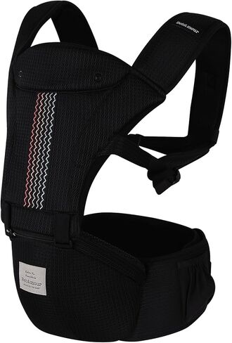 حاملة الأطفال من بيبي بامور لحديثي الولادة وحتى الأطفال الصغار بمقعد الورك من 0 إلى 36 شهرًا مع غطاء للرأس، 3 قطع من وسادات التسنين، وموسع الخصر، أسود in Kuwait