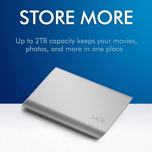 محرك الأقراص الصلبة الخارجي LaCie SSD المحمول بسعة 2 تيرابايت - USB-C، USB 3.2 Gen 2، سرعات تصل إلى 1050 ميجابايت/ثانية، فضي القمر، لأجهزة Mac PC وiPad، مع خدمات الإنقاذ (STKS2000400) (متجدد) in Saudi Arabia