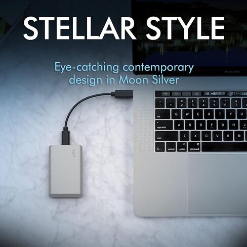 محرك الأقراص الصلبة الخارجي LaCie SSD المحمول بسعة 2 تيرابايت - USB-C، USB 3.2 Gen 2، سرعات تصل إلى 1050 ميجابايت/ثانية، فضي القمر، لأجهزة Mac PC وiPad، مع خدمات الإنقاذ (STKS2000400) (متجدد) in Saudi Arabia
