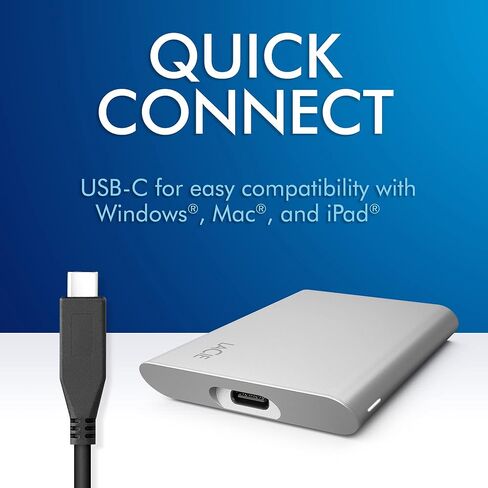 محرك الأقراص الصلبة الخارجي LaCie SSD المحمول بسعة 2 تيرابايت - USB-C، USB 3.2 Gen 2، سرعات تصل إلى 1050 ميجابايت/ثانية، فضي القمر، لأجهزة Mac PC وiPad، مع خدمات الإنقاذ (STKS2000400) (متجدد) in Saudi Arabia