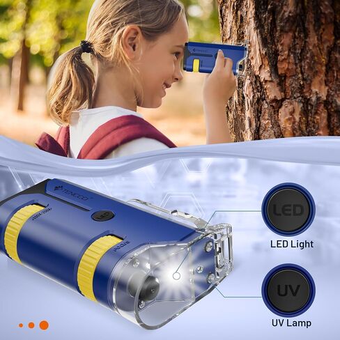 100x-250x Mini Pocket Microscope for Kids Adults, Protable Handheld Microscope with 5 Microscope Slides, Phone Adapter, Miniscope Portable Microscope Kit for Kids Adults Science Lab Education, Blue in Saudi Arabia