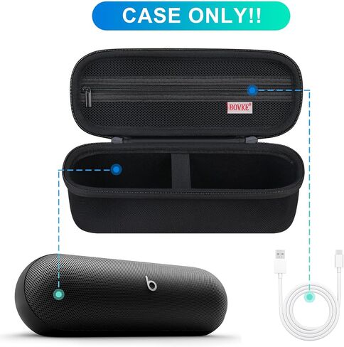 حقيبة حمل BOVKE متوافقة مع مكبر صوت بلوتوث لاسلكي Beats Pill، حقيبة حامل مكبر صوت محمولة من Beats Pill مع جيب شبكي إضافي لكابلات الشحن، أسود in Kuwait