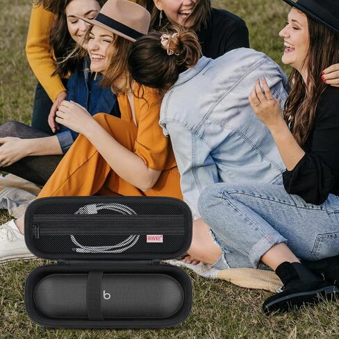 حقيبة حمل BOVKE متوافقة مع مكبر صوت بلوتوث لاسلكي Beats Pill، حقيبة حامل مكبر صوت محمولة من Beats Pill مع جيب شبكي إضافي لكابلات الشحن، أسود in Kuwait