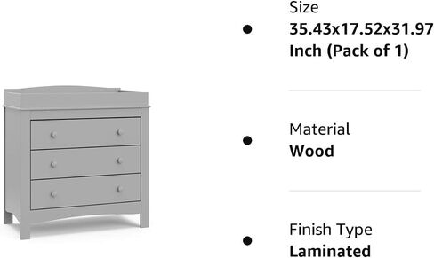 Graco Noah 3 Drawer Chest with Changing Topper (Pebble Gray) – GREENGUARD Gold Certified, Baby Dresser Table Top, for Nursery, Kids in Saudi Arabia