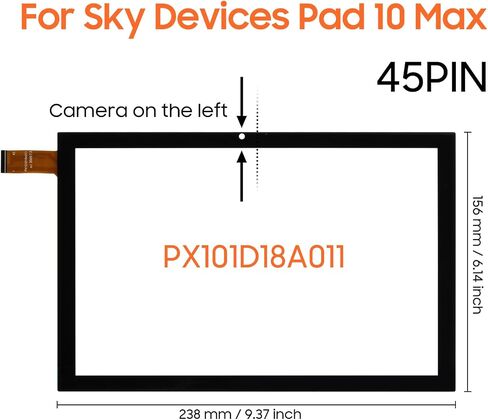 لـ Sky Devices Pad 10 Max استبدال الشاشة 10.1 بوصة لـ Sky Devices Pad 10 Max Touch Screen Digitizer استبدال مستشعر زجاجي مع أدوات 45Pin (PX101D18A011) (156 مم * 238 مم) (الكاميرا على اليسار) in Kuwait