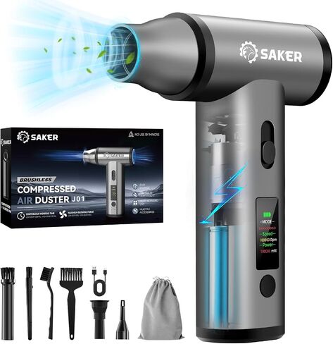 Saker Compressed Air Duster for Deep Cleaning 110000RPM Slide Adjustment Portable Electric Air Blower with LED Display Cordless Rechargeable Dry Air Blower for Computer Car and Home J01 Black in Saudi Arabia
