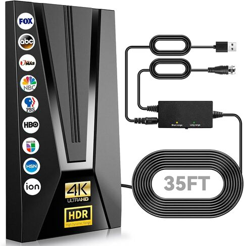 2024 Upgraded HD TV Antenna, 980+ Miles Range Indoor Outdoor Digital TV Antenna for Smart TV, Support 4K 1080p Fire tv Stick and Old TVs HDTV Local Channels with Signal Booster - 35ft Long Cables in Saudi Arabia