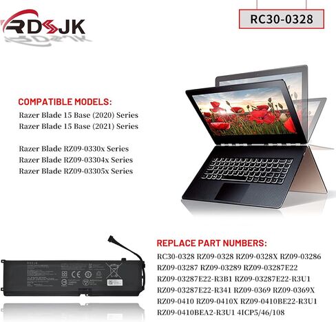 RC30-0328 بطارية كمبيوتر محمول لـ Razer Blade 15 Base 2020 2021 RZ09-0328 RZ09-0328X RZ09-03286 RZ09-03287 RZ09-03289 RZ09-03287E22 RZ09-03287E22-R3U1 RZ09-0369 369X RZ09-0410 RZ09-0410BE22 RZ09-0330 in Saudi Arabia