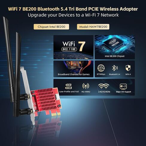 Binardat WiFi6 Card AX3000 PCIe WiFi Network Adapter, Intel AX200 Chip Bluetooth 5.0, Dual-Band 2.4GHz/5GHz OFDMA & MU-MIMO, for Windows 10/11 in Saudi Arabia