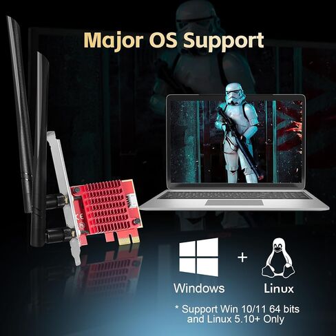 Binardat WiFi6 Card AX3000 PCIe WiFi Network Adapter, Intel AX200 Chip Bluetooth 5.0, Dual-Band 2.4GHz/5GHz OFDMA & MU-MIMO, for Windows 10/11 in Saudi Arabia