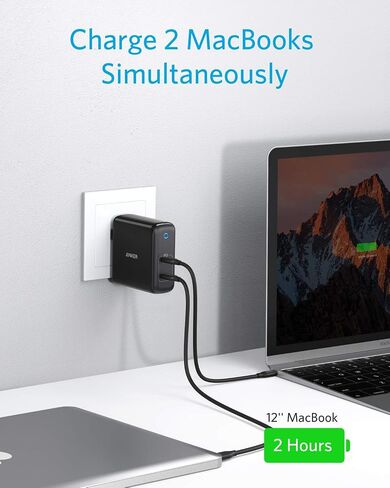 Anker 60W 2-Port USB C Charger, PowerPort Atom PD 2 [GAN Tech] Compact Foldable Wall Charger, Power Delivery for MacBook Pro/Air, iPad Pro, iPhone 11 / Pro/Max/XR/XS/X, Pixel, Galaxy, and More in Saudi Arabia