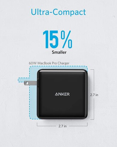 Anker 60W 2-Port USB C Charger, PowerPort Atom PD 2 [GAN Tech] Compact Foldable Wall Charger, Power Delivery for MacBook Pro/Air, iPad Pro, iPhone 11 / Pro/Max/XR/XS/X, Pixel, Galaxy, and More in Saudi Arabia