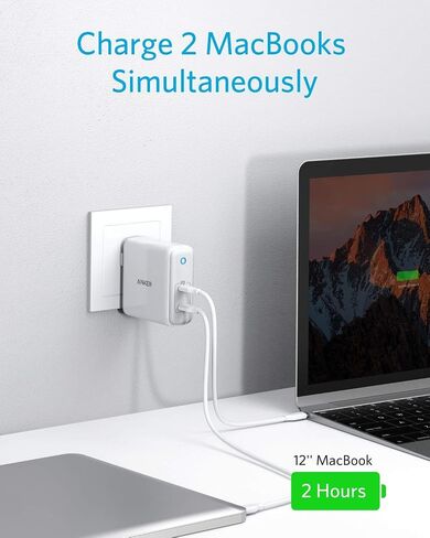 Anker 60W 2-Port USB C Charger, PowerPort Atom PD 2 [GAN Tech] Compact Foldable Wall Charger, Power Delivery for MacBook Pro/Air, iPad Pro, iPhone 11 / Pro/Max/XR/XS/X, Pixel, Galaxy, and More in Saudi Arabia